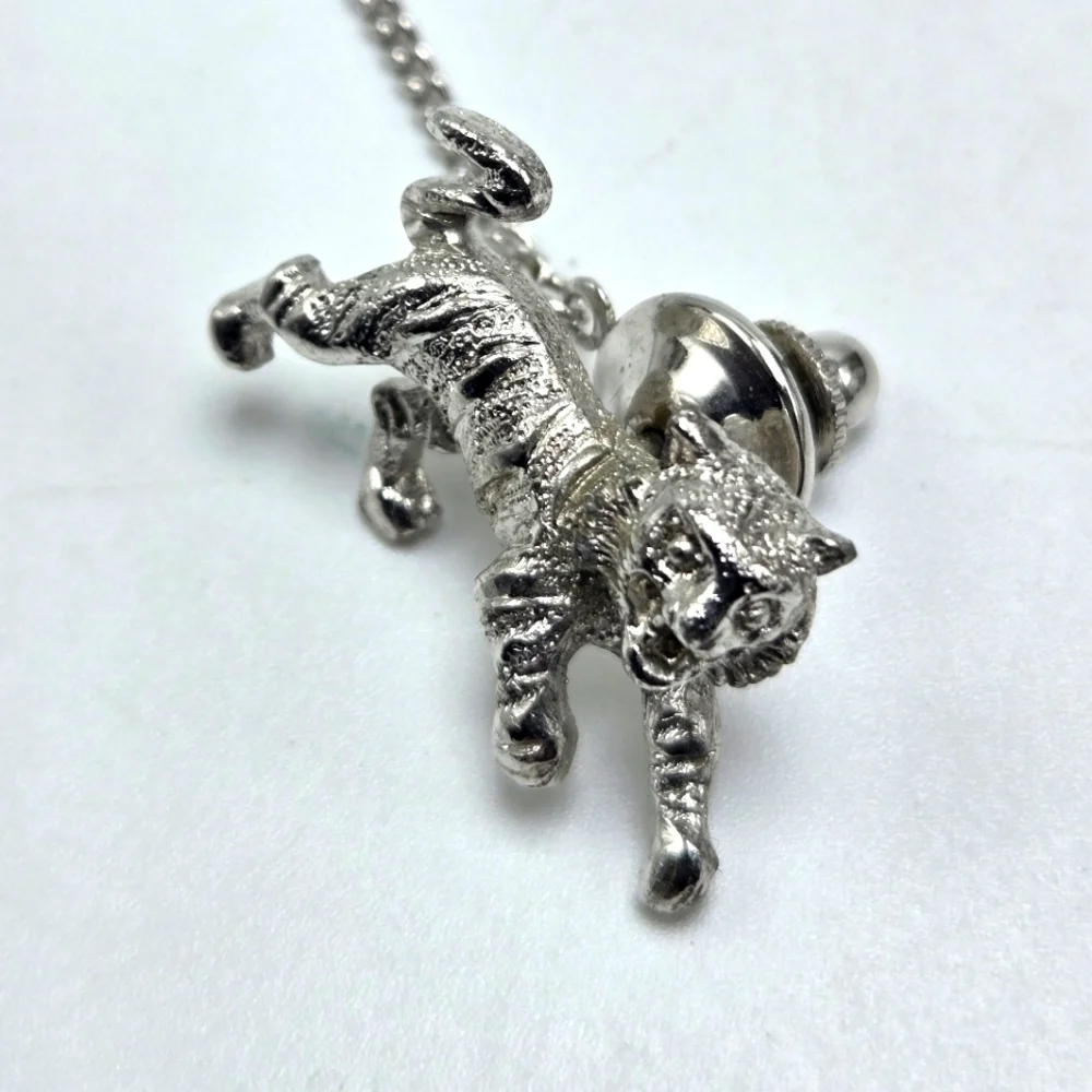 Men's Tie Tac Tiger Tie Accessories Silver Tone Figural Statement Fashion